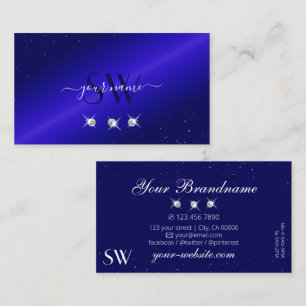 Shimmery Royal Blue Sparkling Diamonds Initialer Visitkort
