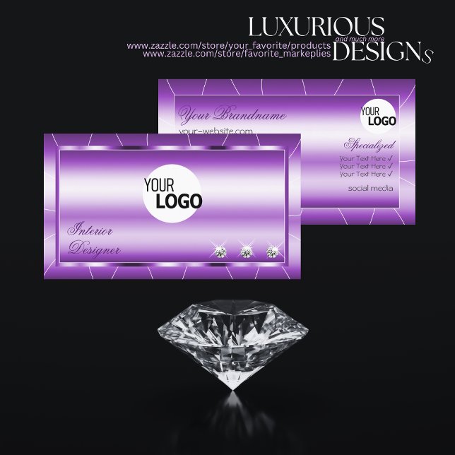 Shimmery Royal Lila med diamanter och Logotyp Luxe Visitkort (Skapare uppladdad)