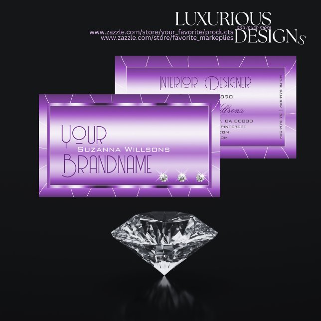 Shimmery Royal Lila med Diamonds Glamous Luxe Visitkort (Skapare uppladdad)