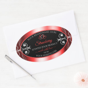 Shimmery Ruby Red Ram Black Product Label Jewels Ovalt Klistermärke