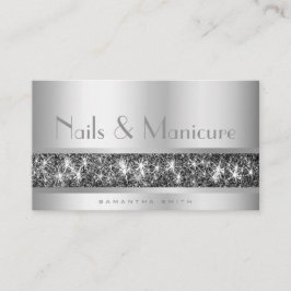 Shimmery Silver Glam Nagel och Manicuant Glitter Visitkort