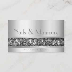Shimmery Silver Glam Nagel och Manicuant Glitter Visitkort