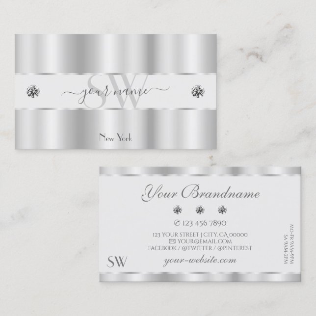 Shimmery Silver Gnistra Jewels Initialer Luxurie Visitkort (Fram/baksida)