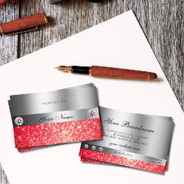 Shimmery Silver Gnistra Ruby Red Glitter Diamonds  Visitkort