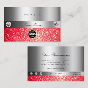 Shimmery Silver Gnistra Ruby Red Glitter med Logot Visitkort