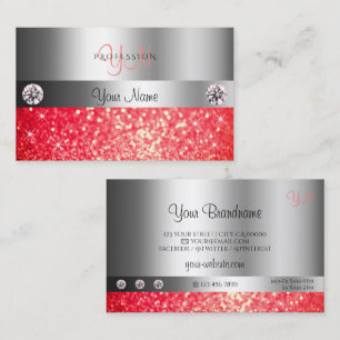 Shimmery Silver Gnistra Ruby Red Glitter Monogram Visitkort