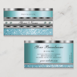 Shimmery Silver Sparkling Teal Glitter Diamonds Visitkort