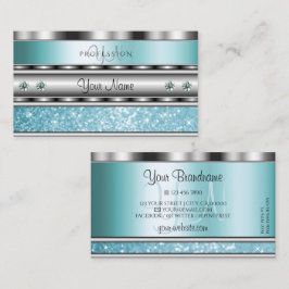 Shimmery Silver Sparkling Teal Glitter Monogram Visitkort