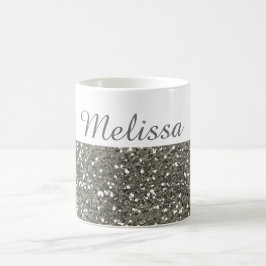 Shimmery silverglitter mitt namn kaffemugg