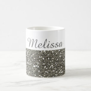 Shimmery silverglitter mitt namn kaffemugg
