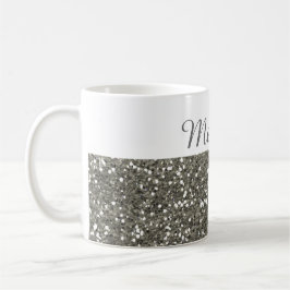 Shimmery silverglitter mitt namn kaffemugg
