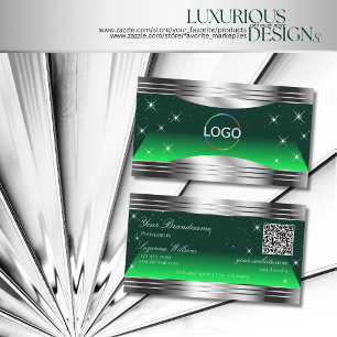 Shimmery Stars Grönt Silver Gräns Logotyp QR-kod Visitkort