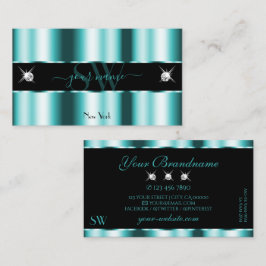 Shimmery Teal Black Sparkling Diamonds Monogram Visitkort