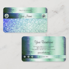 Shimmery Teal Blue Glitter Gnistra Stars Diamonds Visitkort