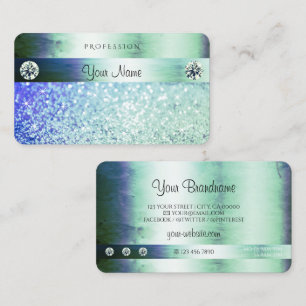 Shimmery Teal Blue Glitter Gnistra Stars Diamonds Visitkort