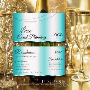 Shimmery Teal Glamoral med Logotyp Snyggt Elegant Visitkort