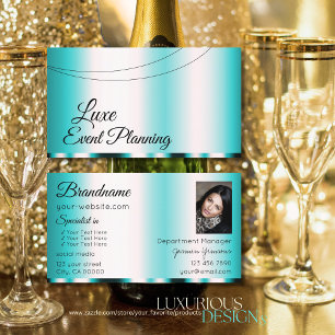 Shimmery Teal Glamoral med Photo Snyggt Elegant Visitkort