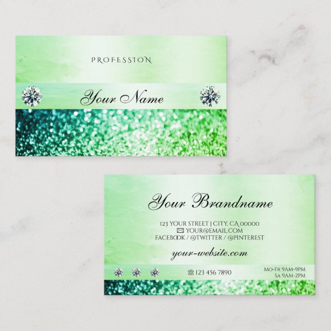 Shimmery Teal Grönt Glitter Diamonds Professionell Visitkort (Fram/baksida)