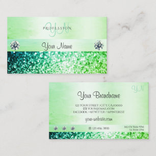 Shimmery Teal Grönt Glitter Monogram Professionell Visitkort