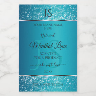 Shimmery Teal med Glitter Initialer produktetikett Mat Etikett