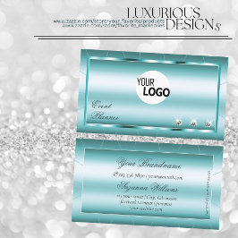 Shimmery Teal with Diamonds and Logotyp Glamous Visitkort