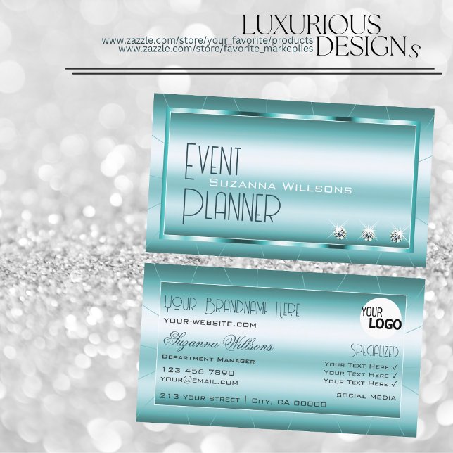 Shimmery Teal with Diamonds and Logotyp Snyggt Visitkort (Skapare uppladdad)