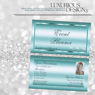Shimmery Teal with Diamonds and Photo Professionel Visitkort