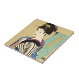 Shimura Tatsumi Två motiv av japanska kvinnor Kakelplatta