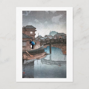 Shinagawa på Rainy Day, Hasui Kawase, Woodcut Vykort