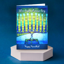 "Shine" blue menorah-fotot, eget namn Hanukkah Helgkort