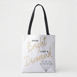 Shine Bright Diamond Script Black White Faux Guld Tygkasse