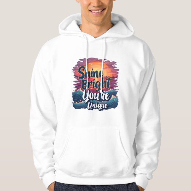 "Shine Bright, du är unik!" Sunset Ocean Tee Hoodie (Framsida)