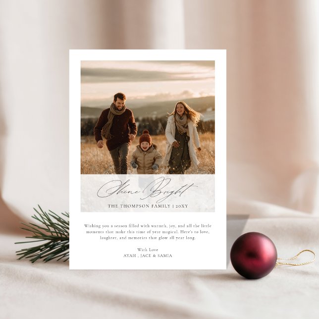 Shine Bright Elegant Script Rustic Christmas Photo Julkort (Skapare uppladdad)
