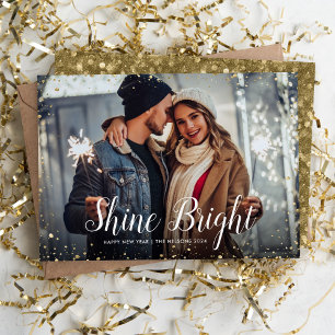 Shine Bright Glitz Faux Glitter Photo Overlay Julkort