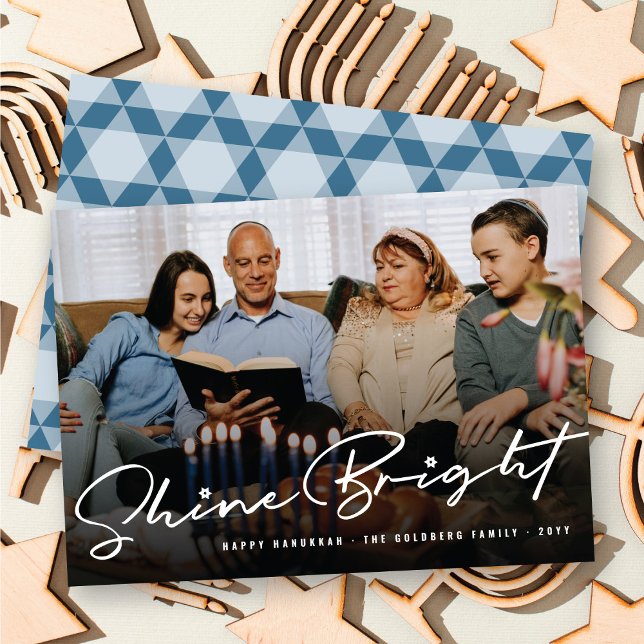 Shine Bright Handskrift Script Hanukkah Photo Julkort (Skapare uppladdad)