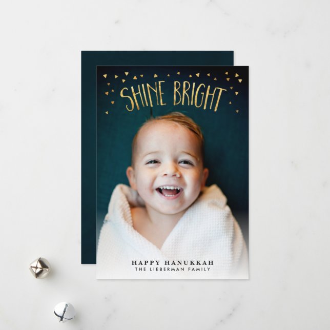Shine Bright Hanukkah Photo Card Julkort (Fram/Back In Situ)