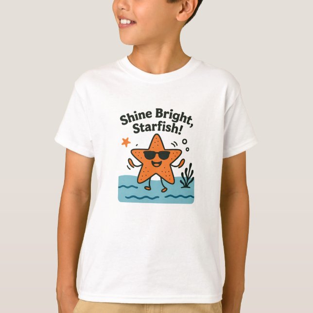 Shine Bright Starfish Cute Orange Beach Design T Shirt (Framsida)