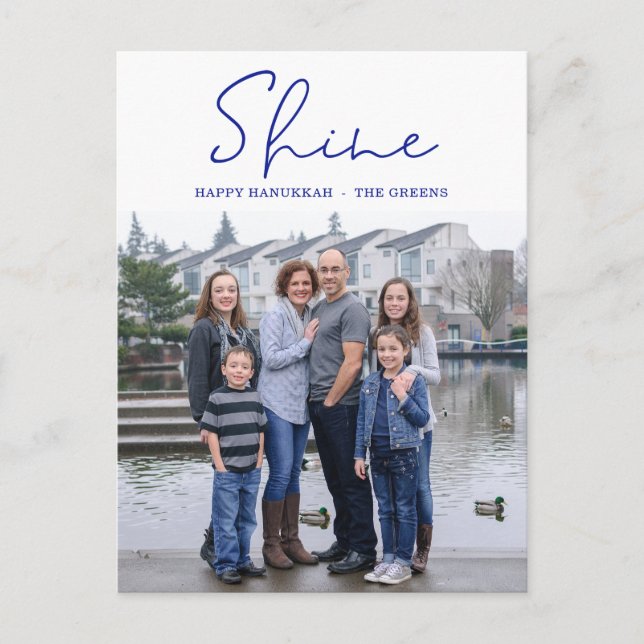 Shine Lycklig Hanukkah Blue Photo Helg Vykort (Framsida)