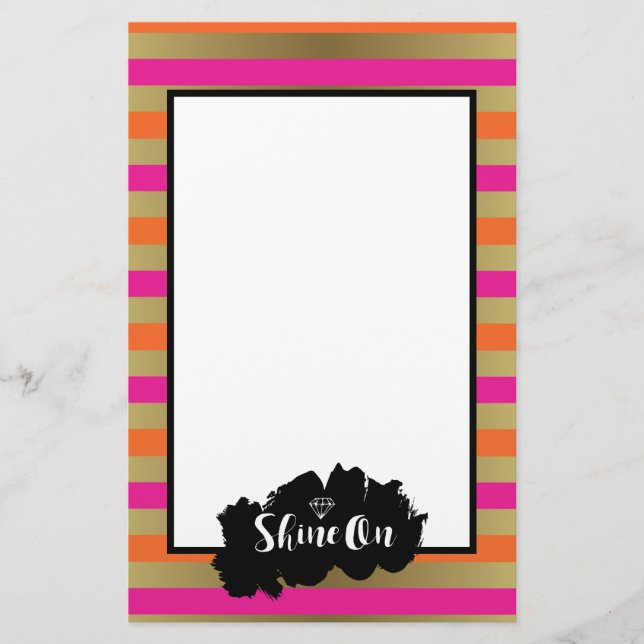 Shine on Rosa Orange & Faux Guld Metallic Rand Brevpapper (Framsida)