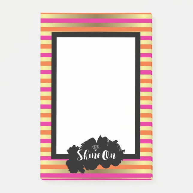 Shine on Rosa Orange & Faux Guld Metallic Rand Post-it Block (Framsida)