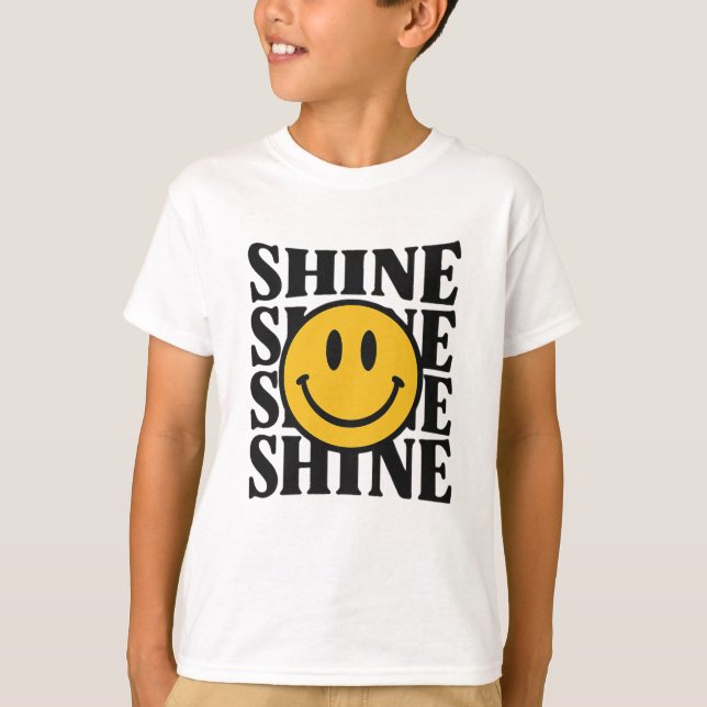 SHINE Retro Smiley Face Bold Typography T-Shirt (Framsida)