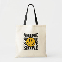 SHINE Retro Smiley Face Bold Typography Tote Bag Tygkasse