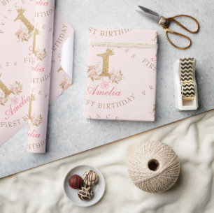 Shine Rosa Guld Krona Princess 1:a födelsedagen Pa Presentpapper