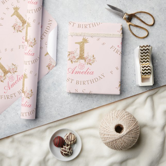 Shine Rosa Guld Krona Princess 1:a födelsedagen Pa Presentpapper (Hantverk)