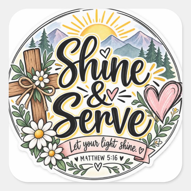 Shine & Serve Fyrkantigt Klistermärke (Framsida)