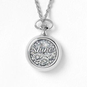 Shine Silver Blommig Halskedja Armbandsur