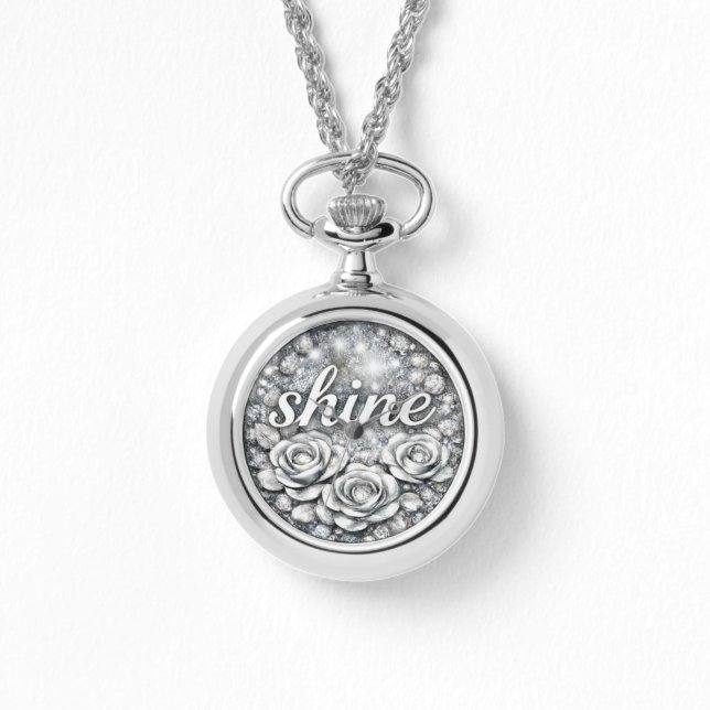 Shine Silver Blommig Halskedja Armbandsur (Framsida)