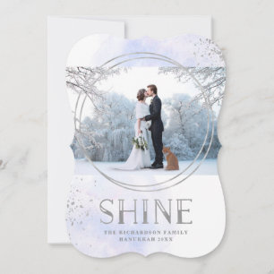 Shine Silver och Light Blue Hanukkah Photo Julkort