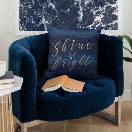 Shine So Bright Navy Guld Glitter Jewel Snöflingor Kudde