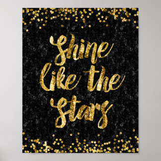 Shine som Stars Black och Guld Glitter Glam Poster